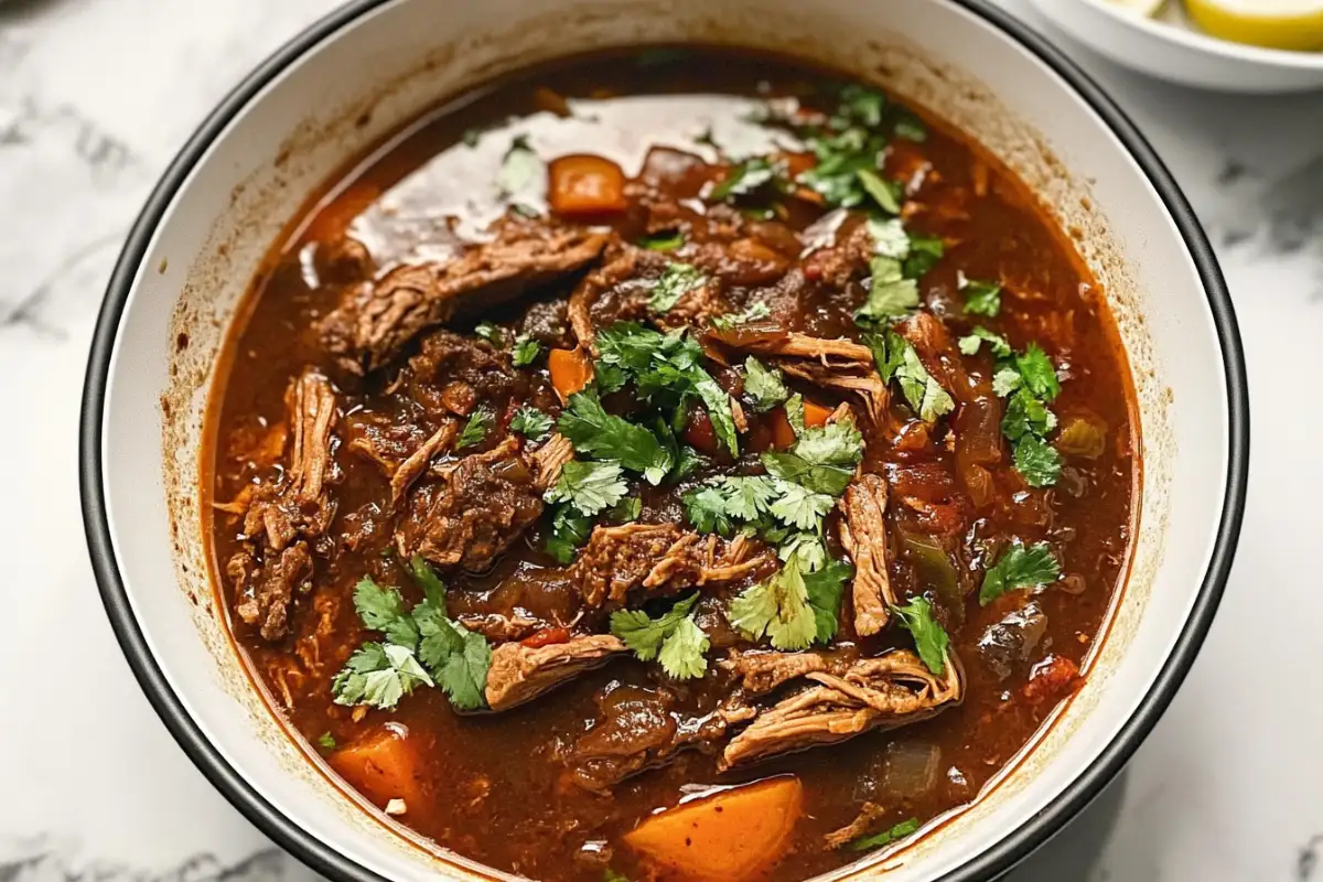 Is birria just barbacoa? A plate of rich birria stew with tortillas