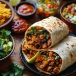 What is a birria burrito made of? Overhead shot of a birria burrito.