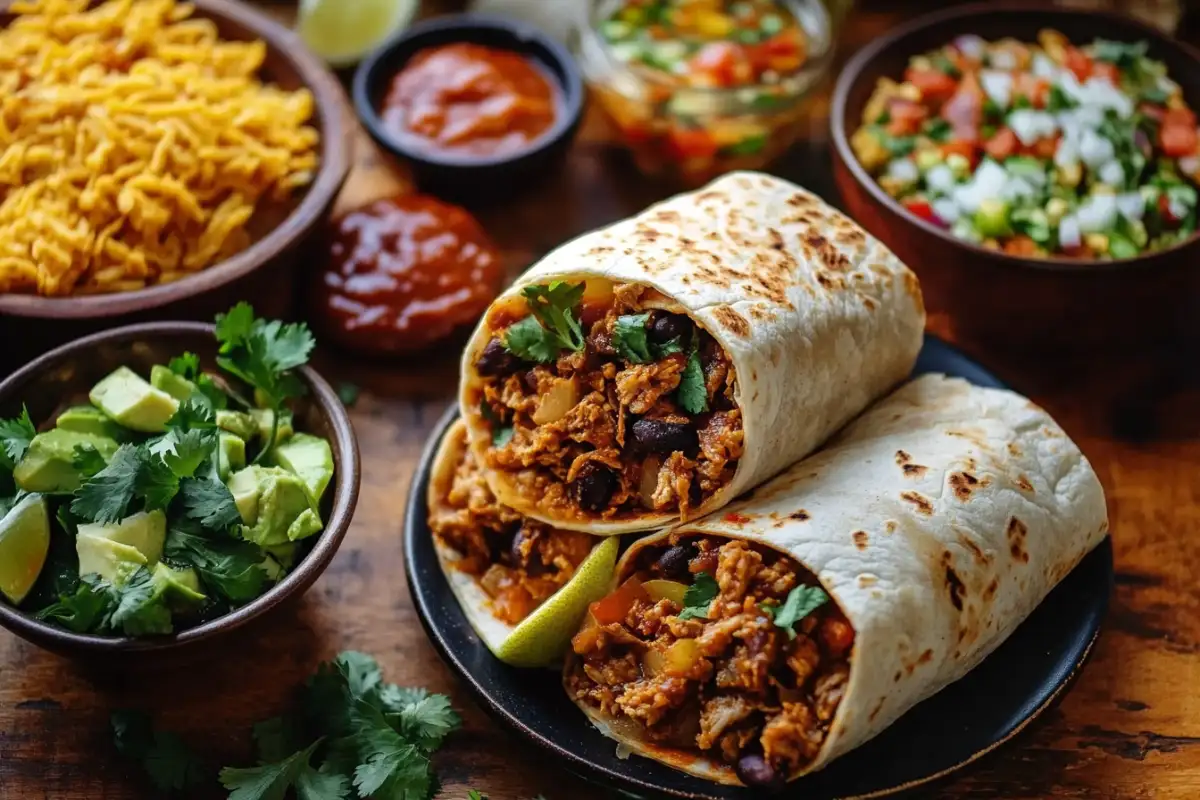 What is a birria burrito made of? Overhead shot of a birria burrito.