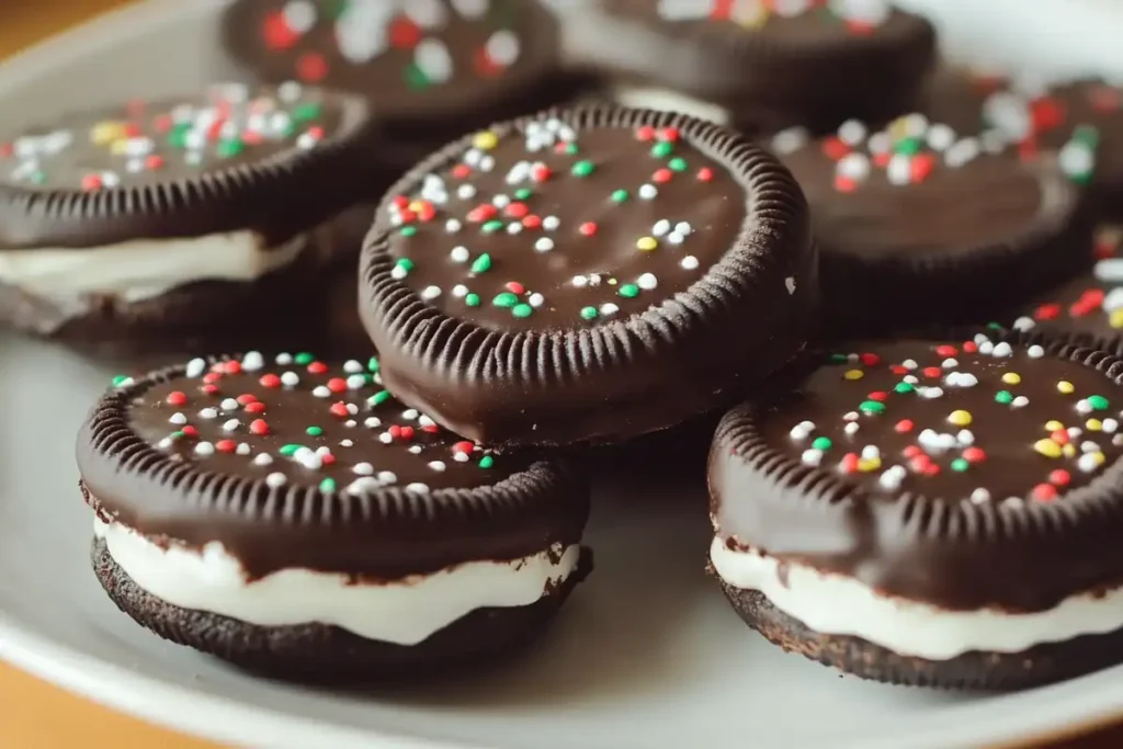 Close-up of homemade chocolate covered oreos