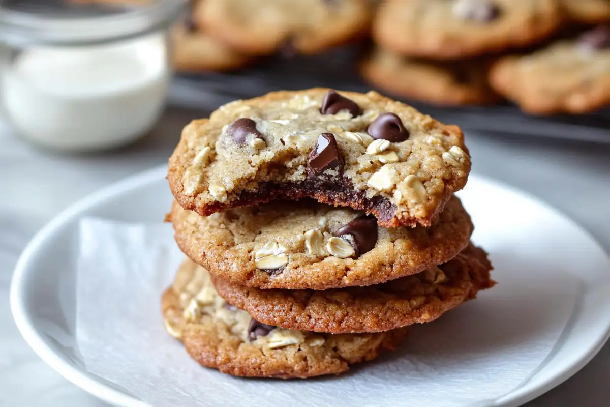 Freshly baked oat flour chocolate chip cookies