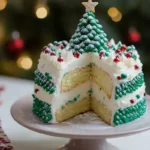 Tree-shaped christmas tree cake decorated with icing