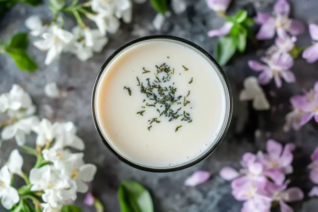 A fragrant cup of jasmine milk tea highlighting what does a jasmine milk tea taste like?