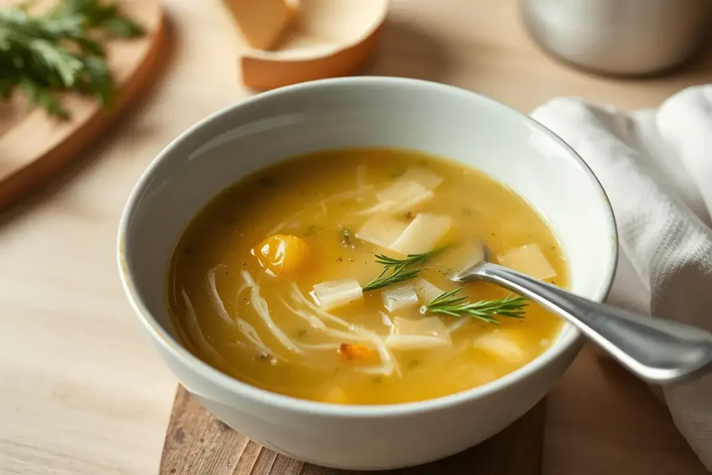 How to use parmesan rind in soup? Parmesan rind simmering in broth