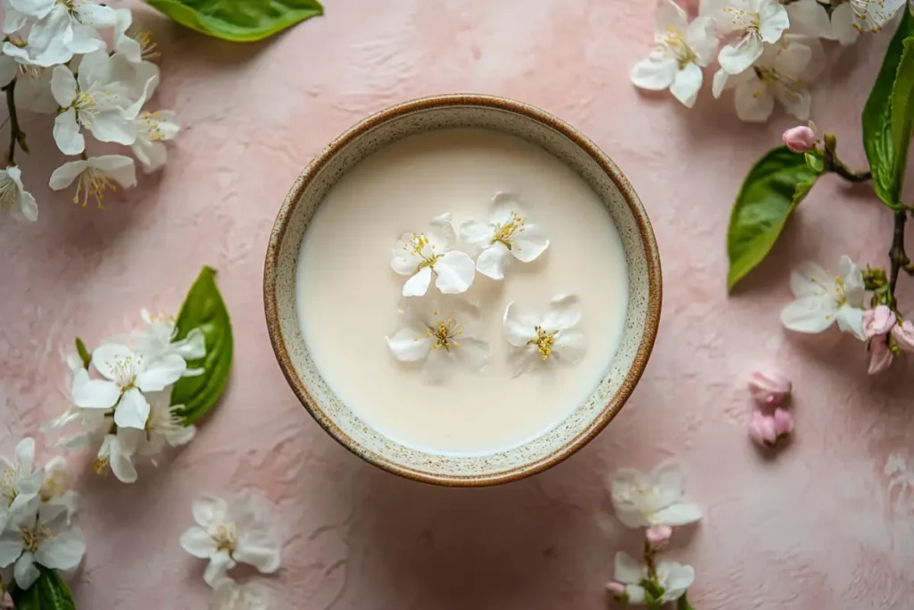 Is jasmine tea good with milk? Jasmine milk tea overhead shot.