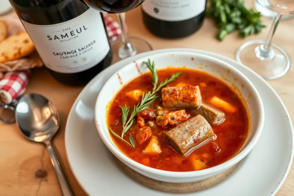 what wine goes with Italian sausage soup? A steaming bowl with a glass of red wine