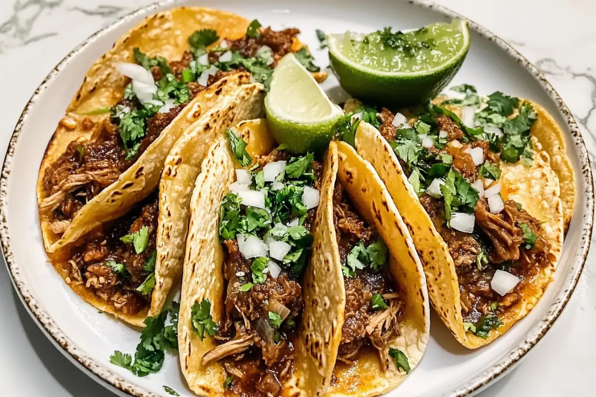 What is so special about birria tacos? close-up of birria tacos with consommé