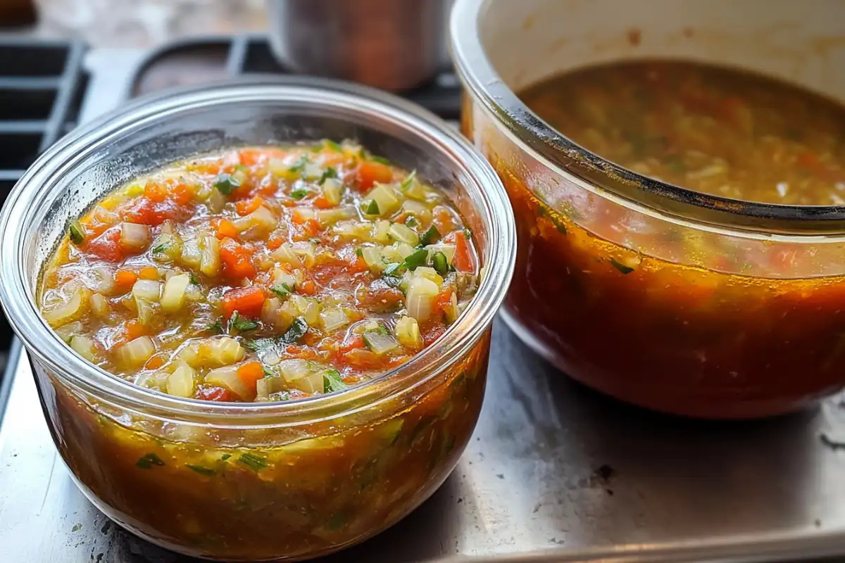 Chow chow relish in a jar with fresh vegetables around it