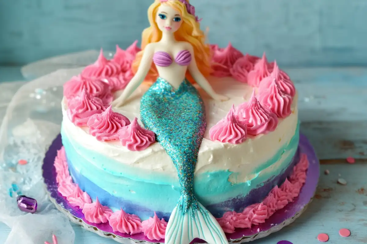 Beautiful mermaid cake with vibrant colors and intricate decorations